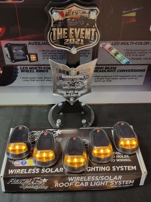 LoPro Wireless Solar-Powered Truck CAB Amber LED Light 5-Piece Roof System - No Drilling, No Holes, No Wiring
