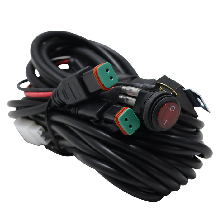 Heavy Duty 2-Output Deutsch Connector Auxiliary Light Switch Shielded Harness With 12 Volt Input and Relay