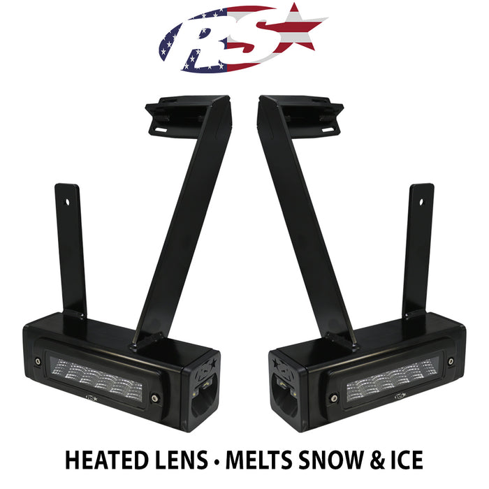 2013-Current Dodge Ram 2500 Hitch Bar Reverse 7in LED Flood Lighting Heavy Duty Bolt-On Blacked Out Kit with Heated Lens and Dual End Light Cap