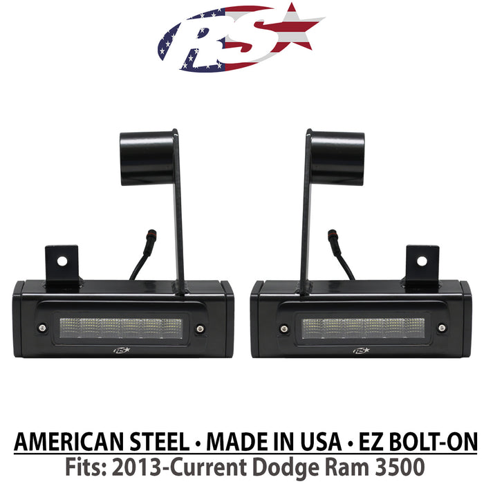 2013-Current Dodge Ram 3500 Hitch Bar Reverse 7in LED Flood Lighting Heavy Duty Bolt-On Street Series Kit and Dual End Light Cap