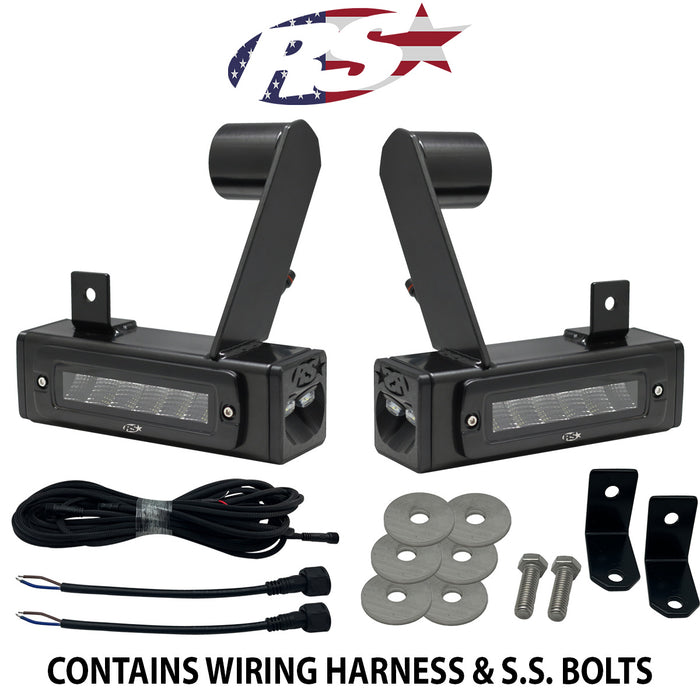 2019-2024 Dodge Ram 3500 Hitch Bar Reverse 7in LED Flood Lighting Heavy Duty Bolt-On Blacked Out Kit with Heated Lens and Dual End Light Cap