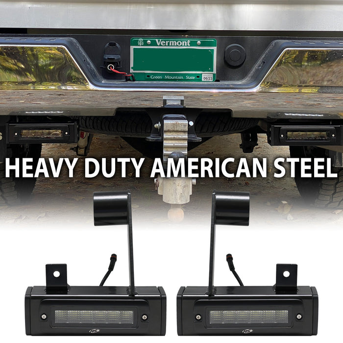 2013-Current Dodge Ram 3500 Hitch Bar Reverse 7in LED Flood Lighting Heavy Duty Bolt-On Blacked Out Kit with Heated Lens and Dual End Light Cap