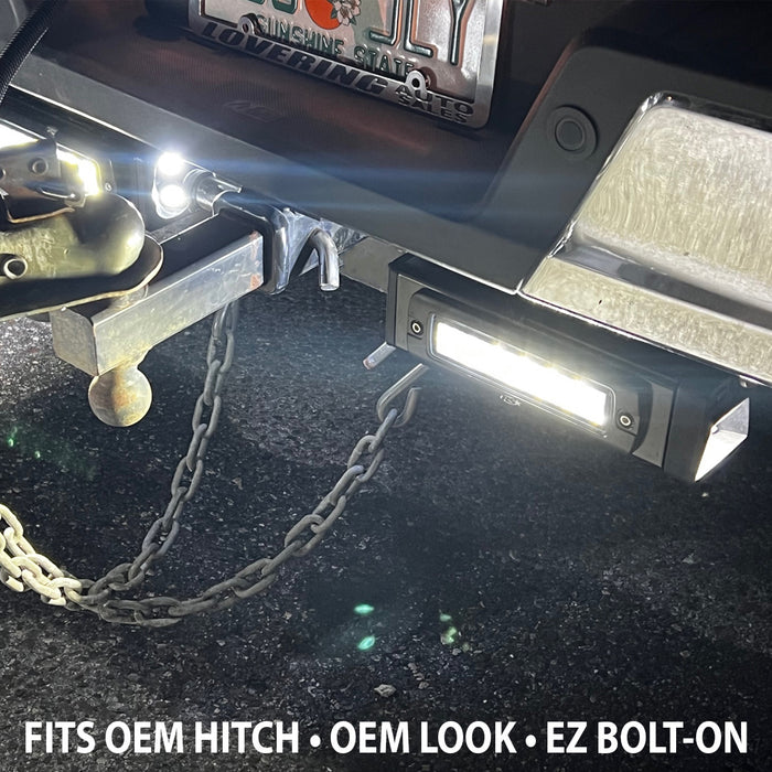 2021-2022 Ford F150 Hitch Bar Reverse 7in LED Flood Lighting Heavy Duty Bolt-On Blacked Out Kit with Heated Lens and Dual End Light Cap
