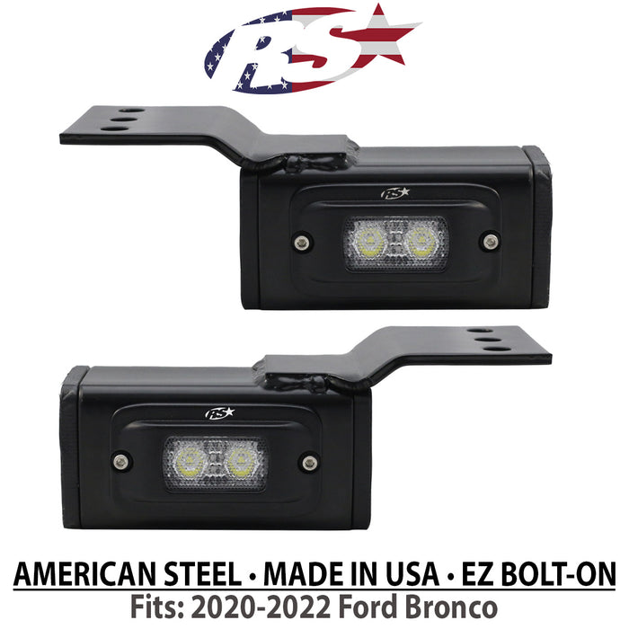 2020-Current Ford Bronco Full-Size Mini Hitch Bar Reverse 4in LED Flood Lighting Heavy Duty Bolt-On Street Series Kit and Dual End Light Cap