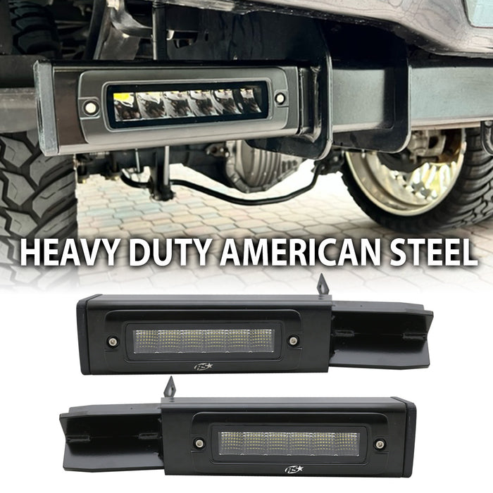 2011-2016 Ford F250-F450 Super Duty Hitch Bar Reverse 7in LED Flood Lighting Heavy Duty Bolt-On Blacked Out Kit with Heated Lens and Single End Light Cap