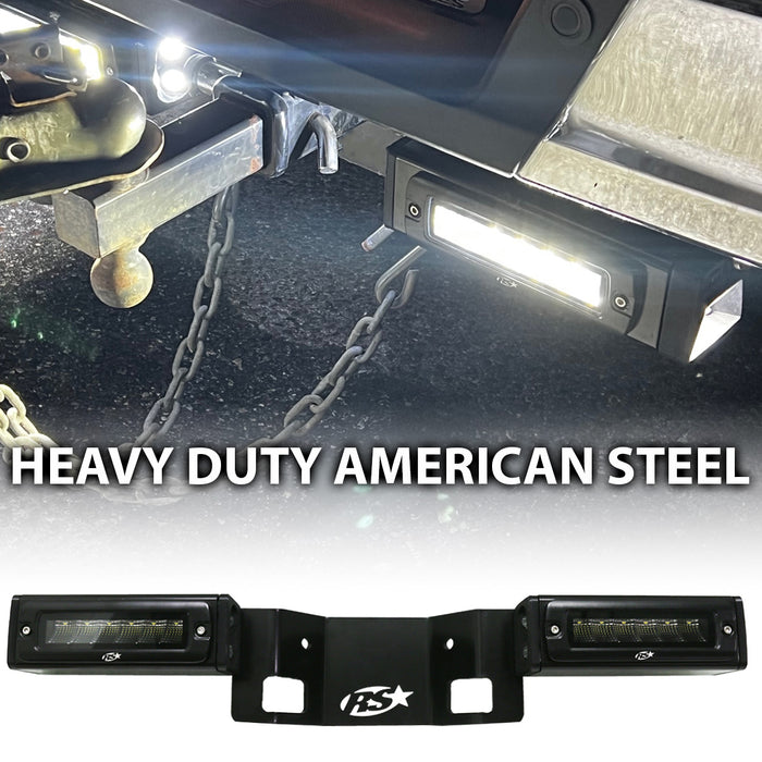 2020-2024 Chevy GMC 1500 Hitch Bar Reverse 7in LED Flood Lighting Heavy Duty Bolt-On Blacked Out Kit with Heated Lens and Dual End Light Cap