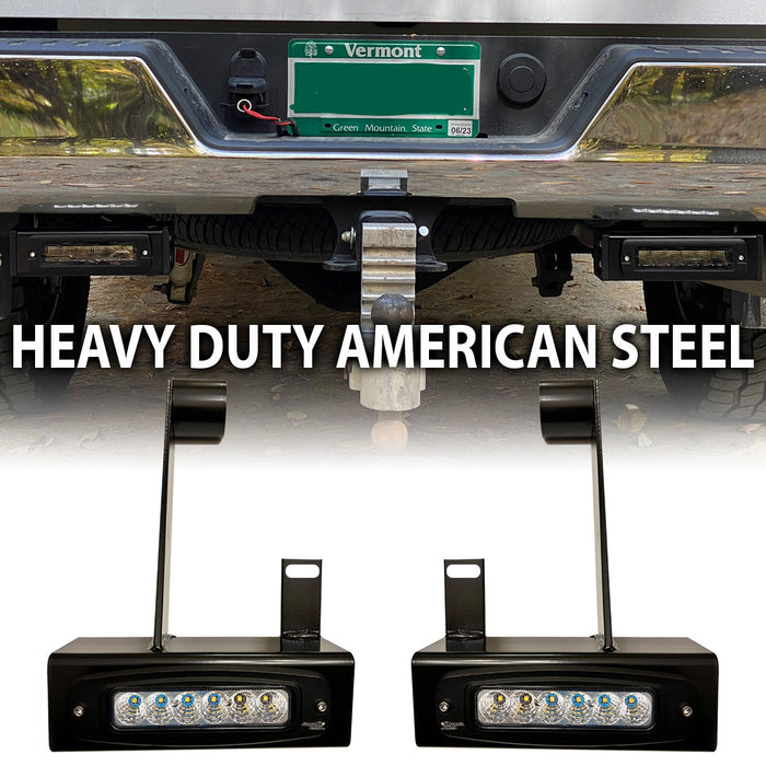 2020-Current Chevy GMC 2500 3500 Hitch Bar Reverse 7in LED Flood Lighting Heavy Duty Bolt-On Street Series Kit and Dual End Light Cap
