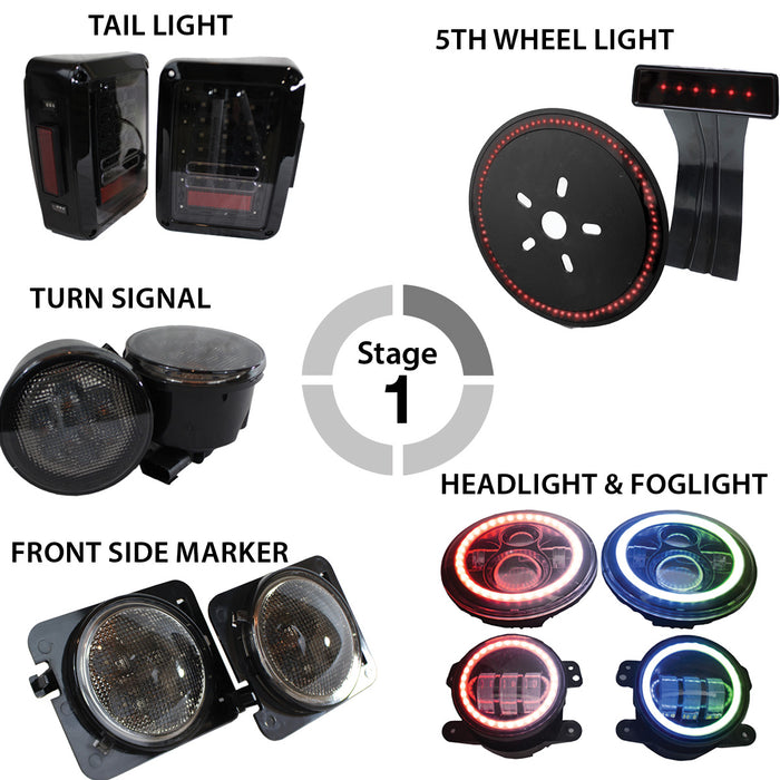 Stage 1 Road Runner External LED Lighting Combo Package fits 2007-2017 Jeep Wrangler JK Race Sport Lighting