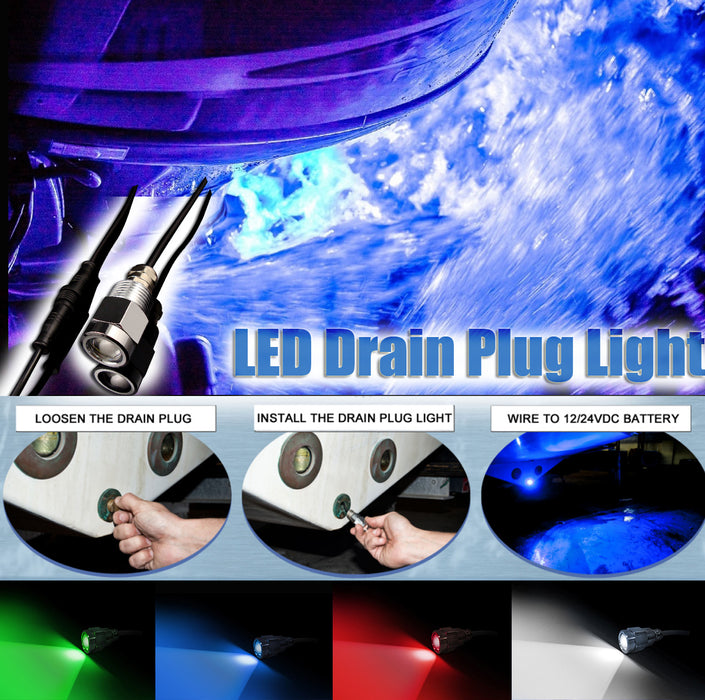 27W  LED Underwater Drain Plug Light (RGB Multi-Color)  - 316 Marine Grade Stainless Steel