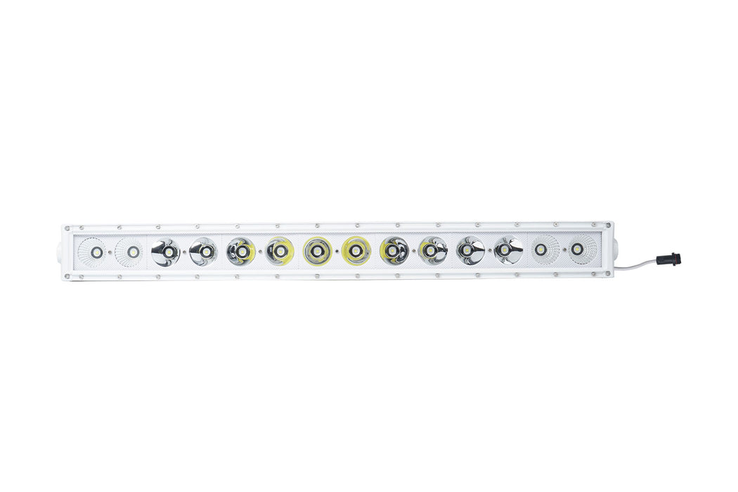 New - 30inch Single Row Marine Grade Wrap Around White Shell Light Bar with 140-Watt 14  x 10W High Intensity OSRAM LEDs