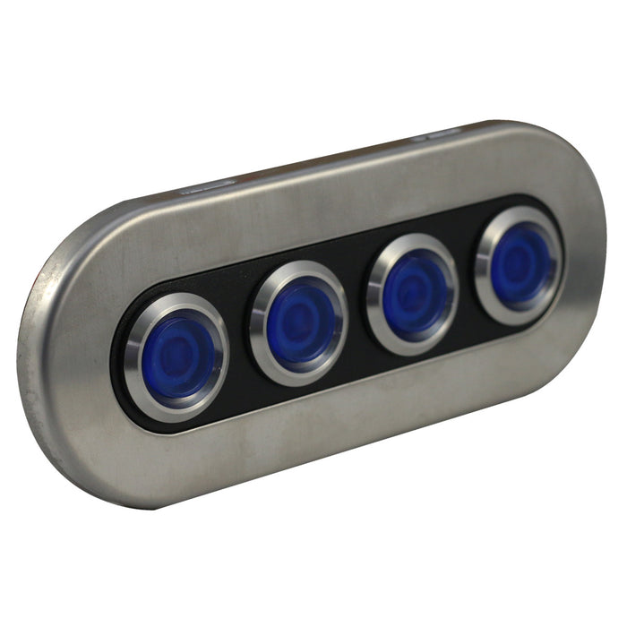 4-Button 40-Amp Waterproof Stainless Steel Switch Panel with with Pre-Wired and Fused Blue LED On-Off Switches