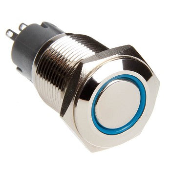 16mm Flush Mount LED Momentary Switch (BLUE) (Sold Each) - Comes pre-wired with voltage regulation resistor.