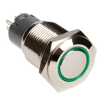 16mm Flush Mount LED Momentary Switch (GREEN) (Sold Each) - Comes pre-wired with voltage regulation resistor.