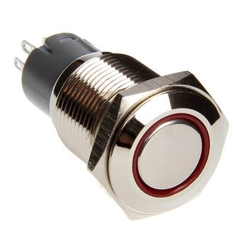 RED 16mm Flush Mount LED Momentary Switch - Comes pre-wired with voltage regulation resistor - Sold Each