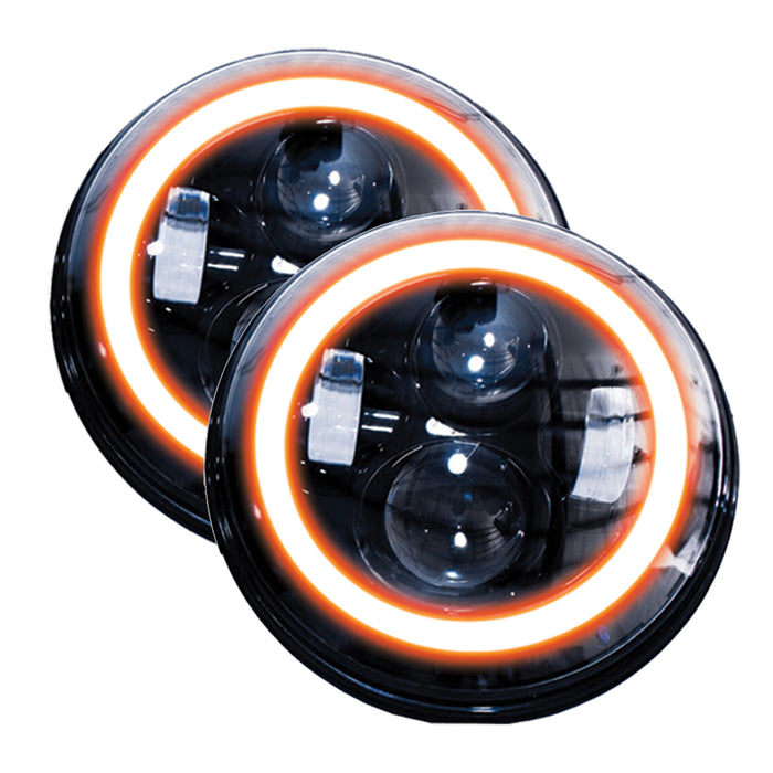 7in LED Vehicle Headlight Projector Kit 4x10W w/ White/Amber Halo - Plug-&-Play H4 H/L Sold In Pairs Race Sport Lighting
