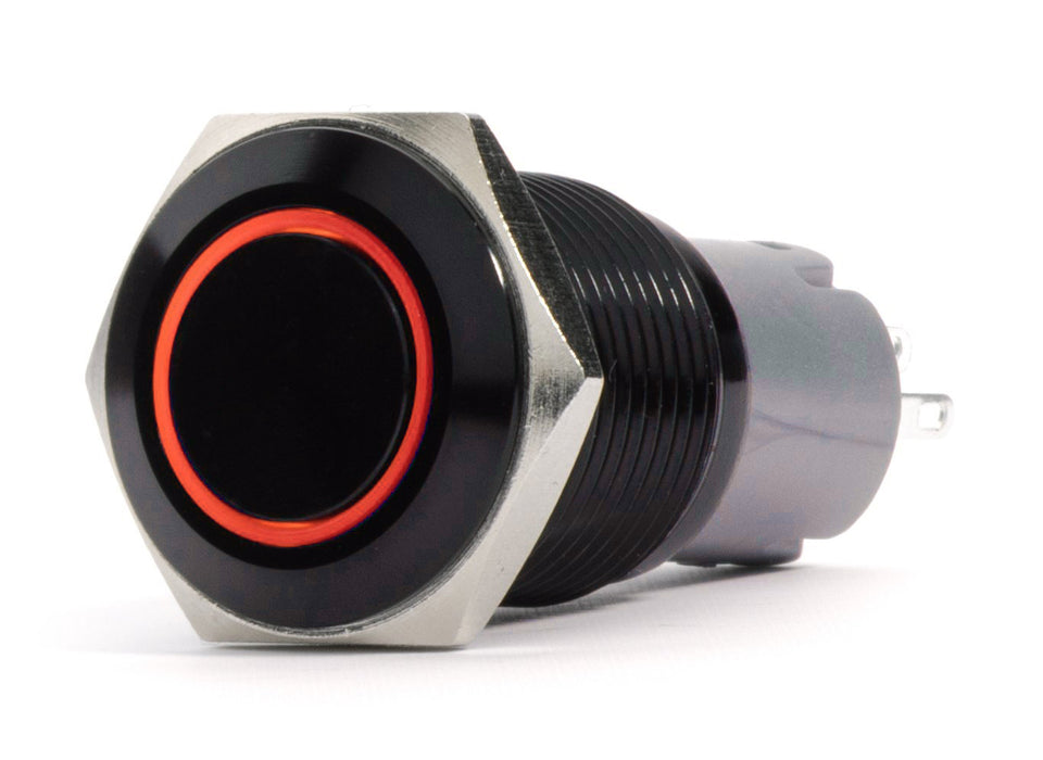 19mm 2-Position 12V On/Off Pre-Wired Switch with RED LED and Black Flush Mount Finish Race Sport Lighting