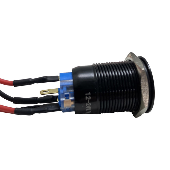 19mm 2-Position 12V On/Off Pre-Wired Switch with RED LED and Black Flush Mount Finish Race Sport Lighting
