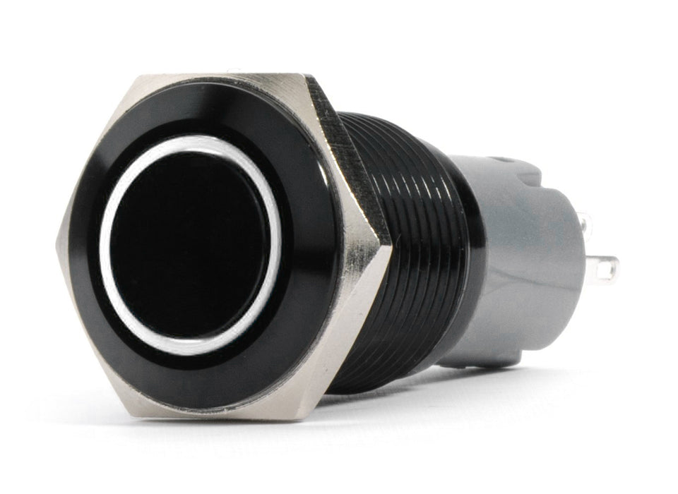19mm 2-Position 12V On/Off Pre-Wired Switch with WHITE LED and Black Flush Mount Finish Race Sport Lighting