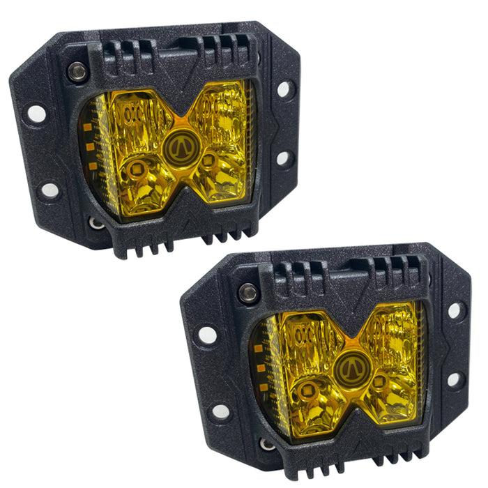 40-Watt LED Auxiliary Flush Mount Light with Amber Side Strobe - Profession Grade with Amber Fog Cutting Lens - Sold in Pairs - Race Sport Lighting