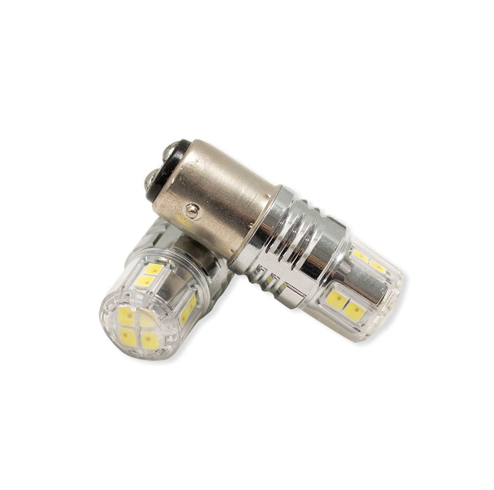 1157 Switch Back LED Replacement Bulbs with New 3030 diode technology and corrosion proof cover - WHITE-AMBER LED PNP Series
