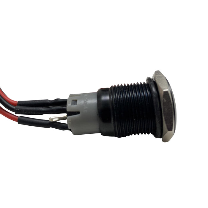 BLACK Series 16mm Flush Mount LED Momentary Switch (RED) (Sold Each) - Comes pre-wired with voltage regulation resistor.