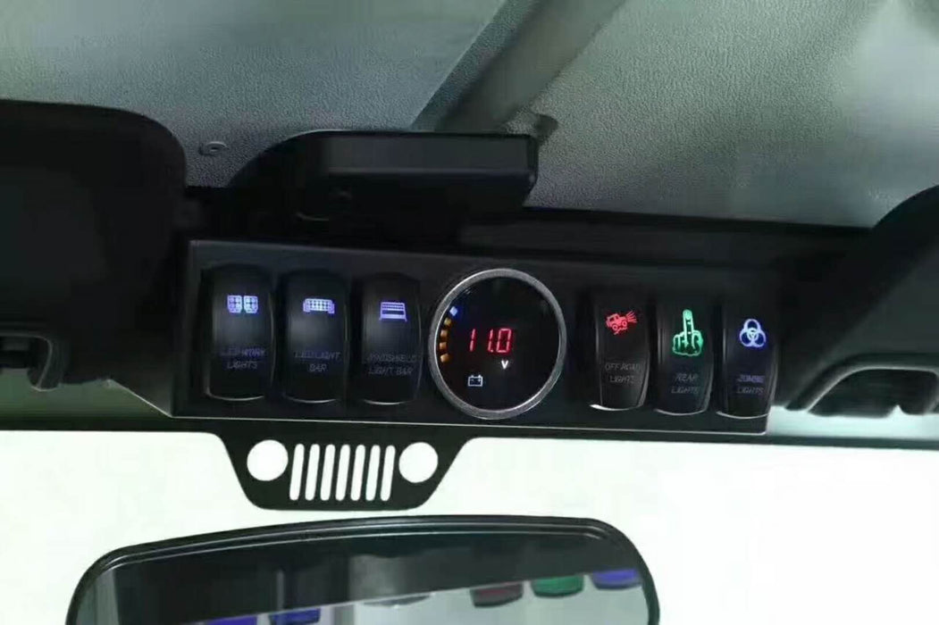 6-switch LED Logo Rocker Panel with Digital Voltage Gauge and Pre-wired harness kit - Fits Jeeps direct, and other vehicles with slight modifications
