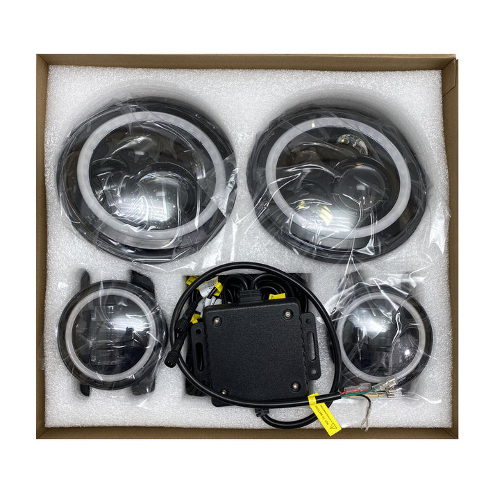 Chasing Version - Jeep Wrangler 7in Headlight and 4in Foglight ColorSMART Combo Complete RGB Multi-Color kit  - Smartphone Controlled with (2) Headlights and (2) Foglights
