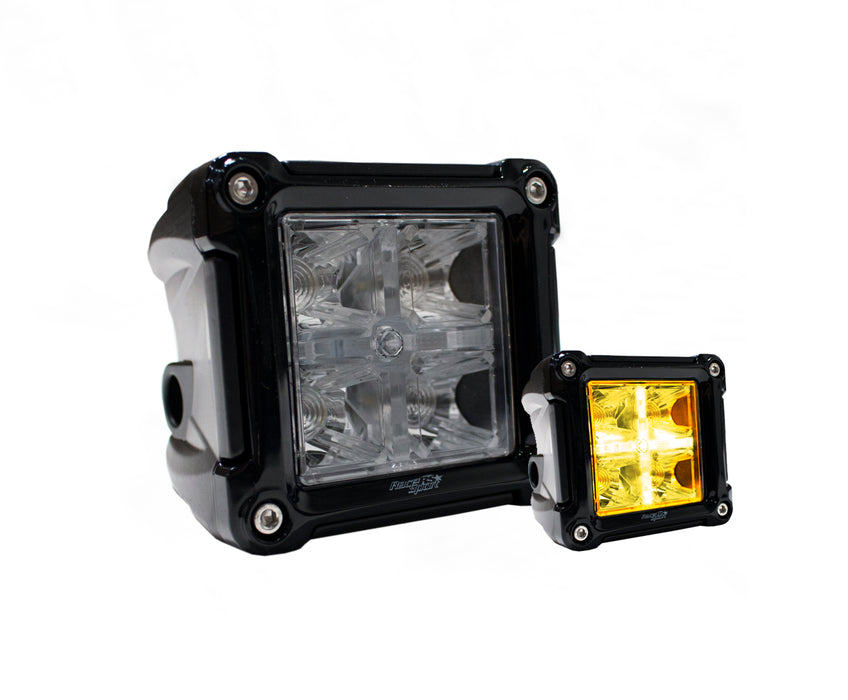 Dual Function 3x3 Cube style Hi Power LED spot light with Amber marker and turn signal light functions