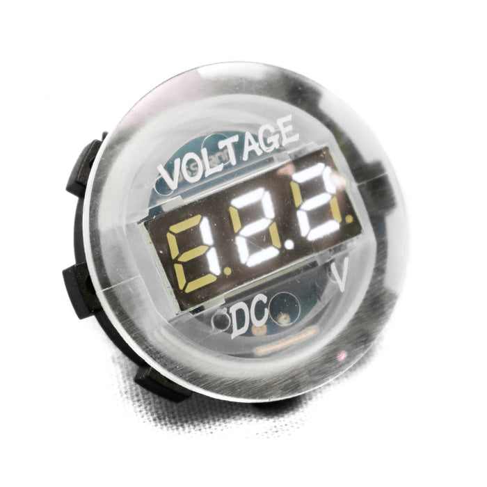 Clear Digital Volt Meter Round Gauge with White LED Display - 12 volt operation range