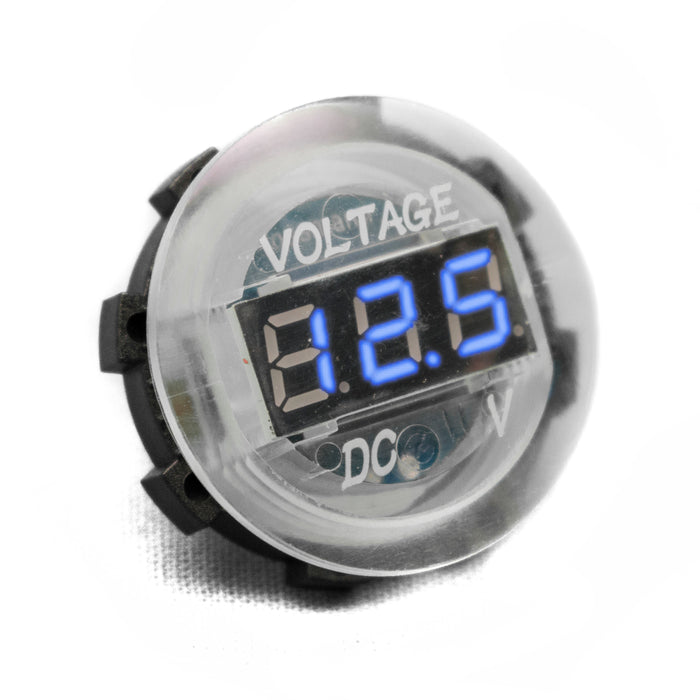 Clear Digital Volt Meter Round Gauge with Blue LED Display - 12 volt operation range