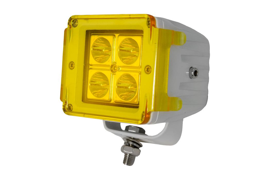 WHITE - Marine Series 3x3in 16-Watt 4-LED  Cube Docking Spreader Light with Optional Amber Anti-Fog Cover (Each)