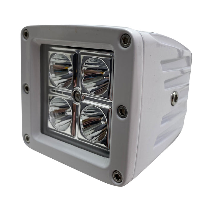 WHITE - Marine Series 3x3in 16-Watt 4-LED  Cube Docking Spreader Light with Optional Amber Anti-Fog Cover (Each)