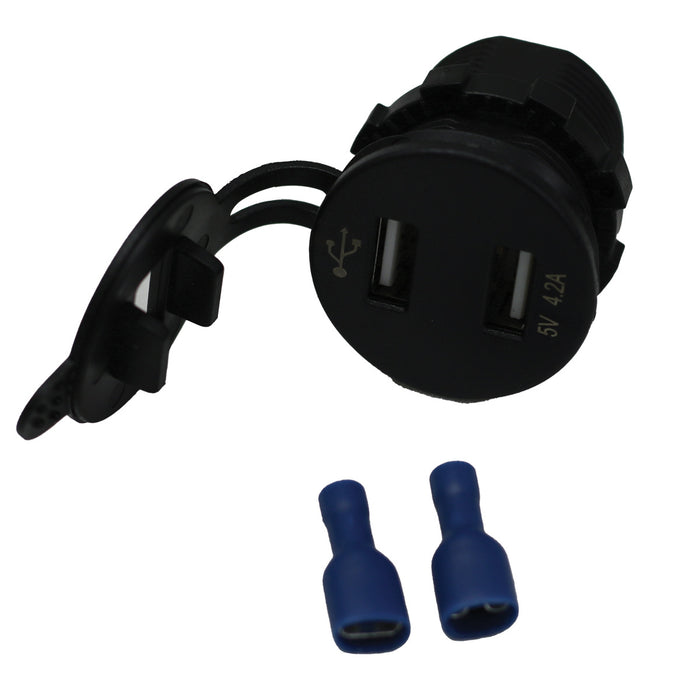 Dual port USB socket with voltmeter in Blue LED - 2 Port USB Socket 4.2A