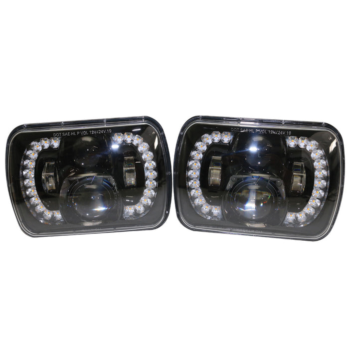 5x7 60-Watt BlackedOut  Sealed beam Conversion Headlight DRL and Turn Signal Spider Series Kit Race Sport Lighting