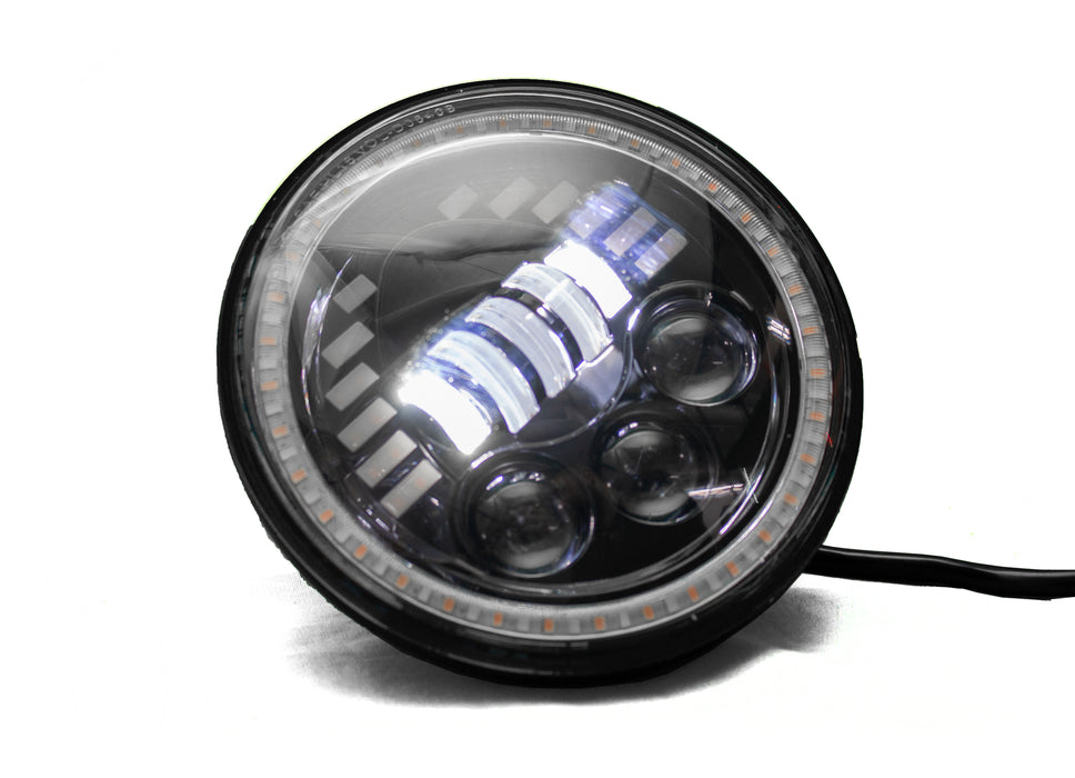 Pair of 7in 60-Watt LED Sealed Beam Conversion Headlights with Amber/White DRL Turn Signal Function Capability
