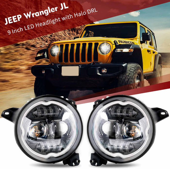 9in LED Headlights & 4in Fog Light RGBW Chasing Combo Kit For 2018+ Jeep JL And JT Race Sport Lighting