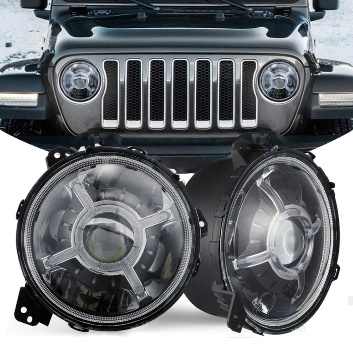 NEW - 9in JEEP JL Adjustable Angle Beam 108-Watt headlight with X-HALO DRL Functions + Round WHITE HALO