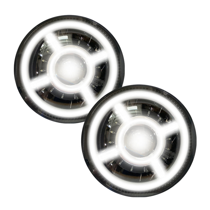 NEW - 9in JEEP JL Adjustable Angle Beam 108-Watt headlight with X-HALO DRL Functions + Round WHITE HALO
