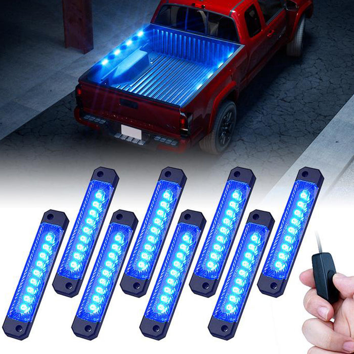 BLUE 72-LED Super-Bright 8-Pod LED Bed Rail Lighting Complete System