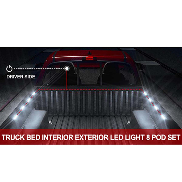 WHITE 72-LED Super-Bright 8-Pod LED Bed Rail Lighting Complete System
