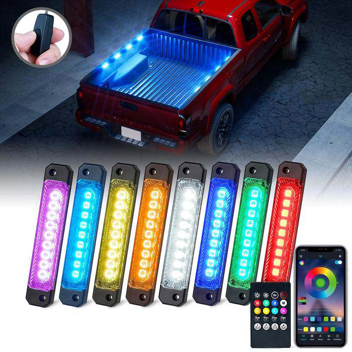 Super Bright 8 POD RGB Multi-Color Bed Rail Kit or Interior and Exterior LED Light system with Bluetooth App Control