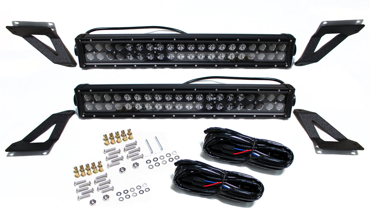 07-17 4WD Jeep JK Wrangler Grille (2) 120w Dual Row in BLACKED OUT® Series LED LIGHT BAR with mounting bracket and Wire Harness
