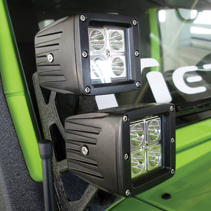 07-17 Jeep Wrangler JK Pillar Complete Kit with 4 x 12W  Square Cube Aux Lights + L14 Pillar Bracket Set