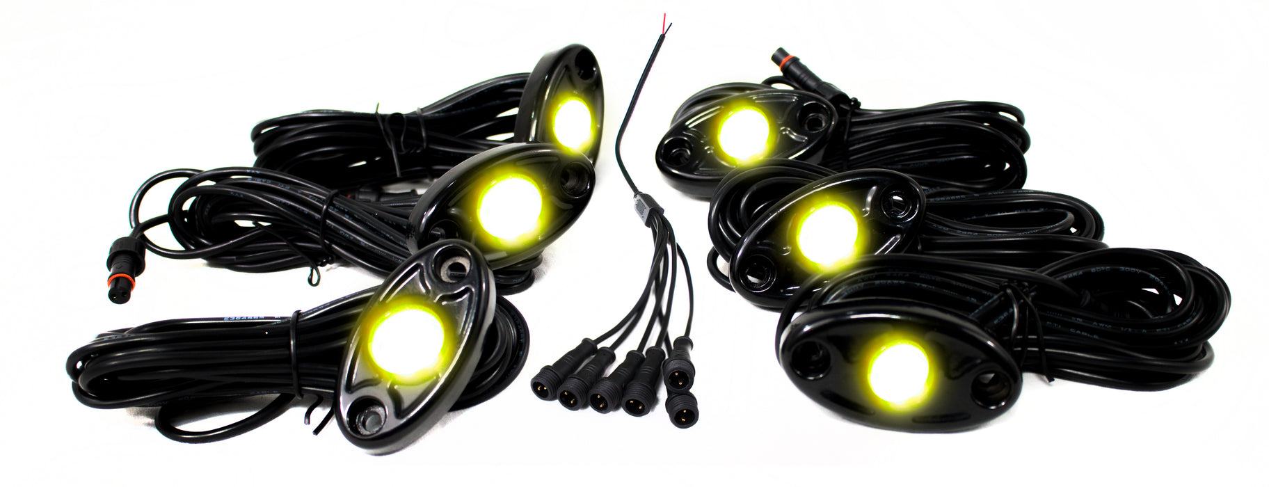 6 LED Glow Pod Kit w/ Brain Box IP68 12V w/ All Hardware (Yellow)