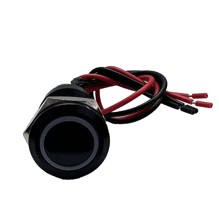12V 19mm Momentary Function Pre-Wired Switch with YELLOW LED and Black Flush Mount Finish  Race Sport Lighting