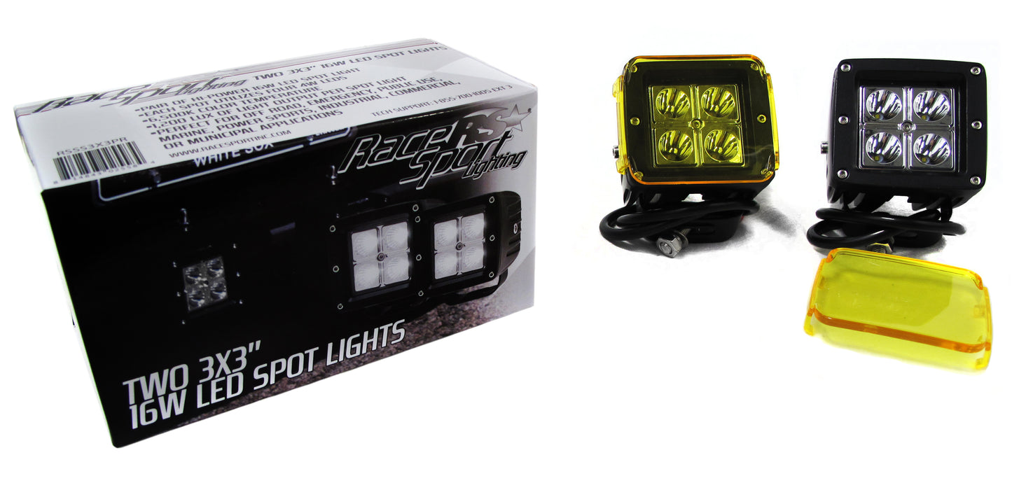 Street Series 3x3in 16W 4-LED Cube Spot Lights  w/ Amber Cover (Sold as Pair)