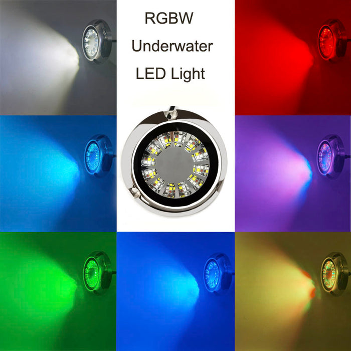 RGB+W High Lumen Output 316L Stainless Steel 48-Diode LED Underwater Boat Transom Light Marine Sport Lighting