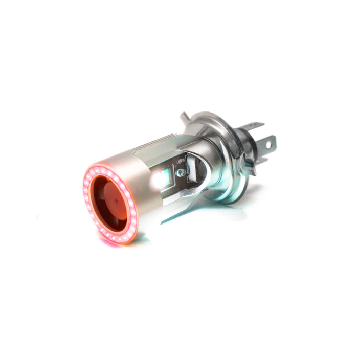 New - H4 Motorcycle LED High Performance 25-Watt 2,000Lm Bulb with Stylish RED HALO ring