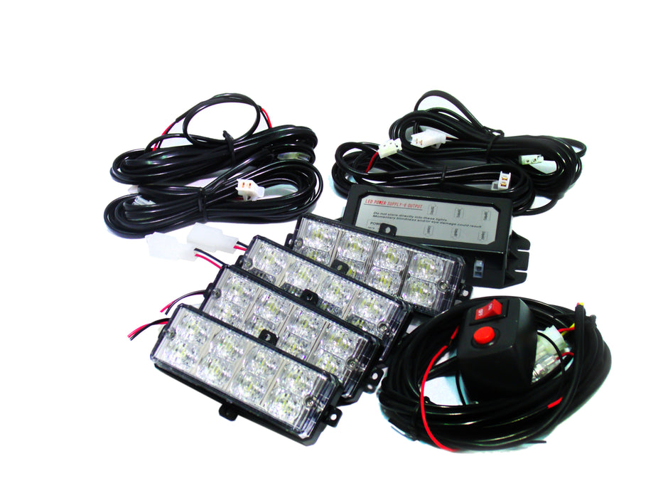 Blue and Red LED Grille Strobe Light Kit with 4 Light Heads