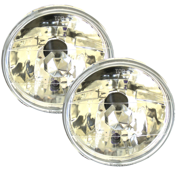 7in Diamond Cut Round Headlight Conversion Lens holds H4 Bulbs (Pair)